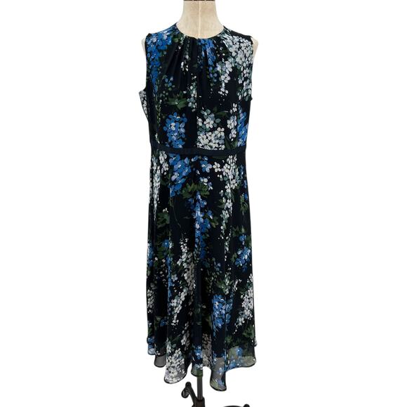 Hobbs London Brea Dress Floral Print Sleeveless Navy Blue Size US 12 - Picture 2 of 14